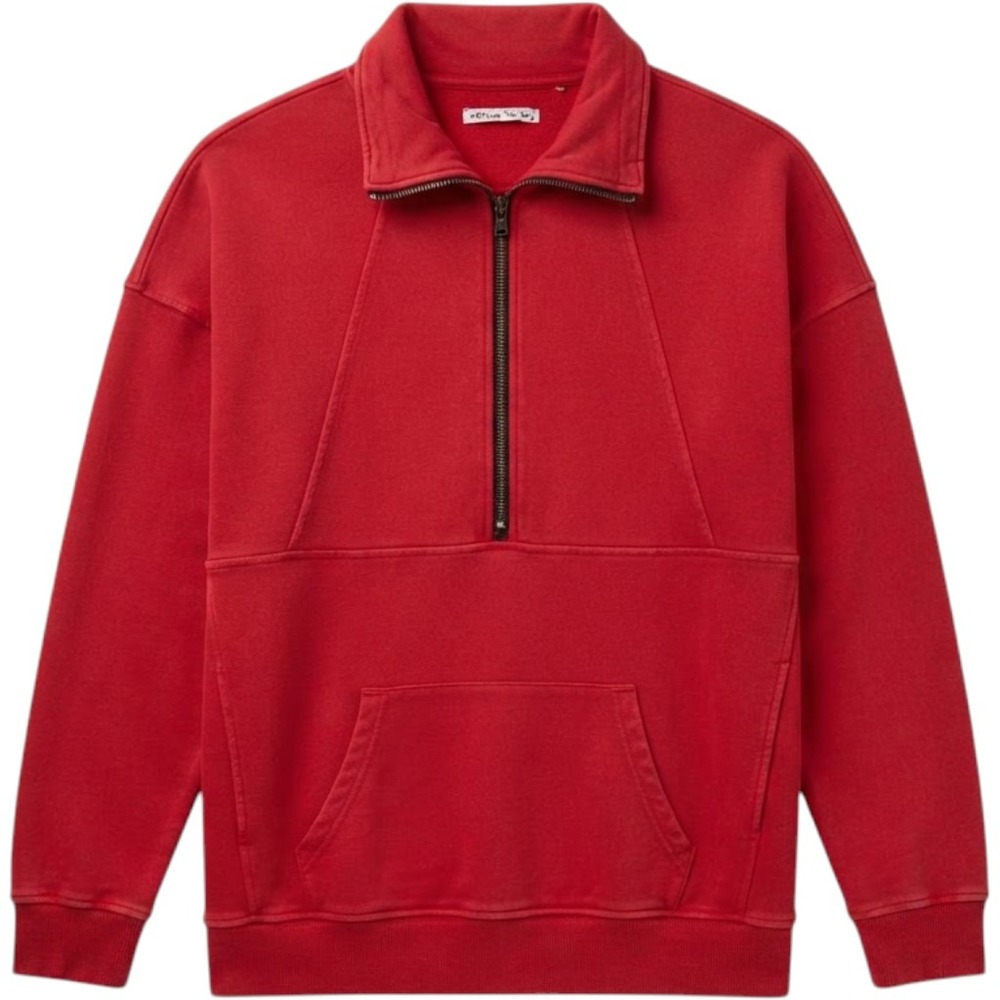 Michelle Mae Womens Red Mineral Wash Quarter Zip Pullover Sweatshirt Size Medium